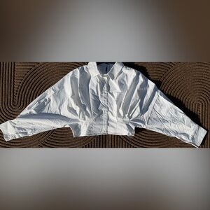 Fashion Nova White Cropped Long Sleeve Button Down Business Shirt NWT